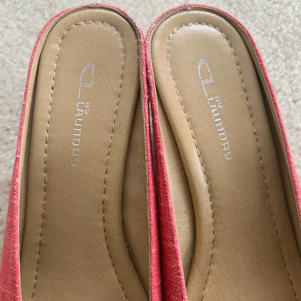 Chinese Laundry Orange Linen Peep Toe Straw Wedge Sandals Size 8.5